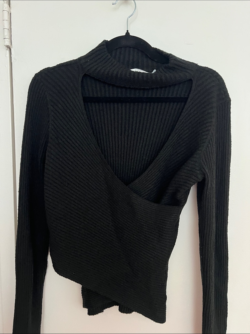 Astr Ribbed Wrap V-Neck Sweater - Black